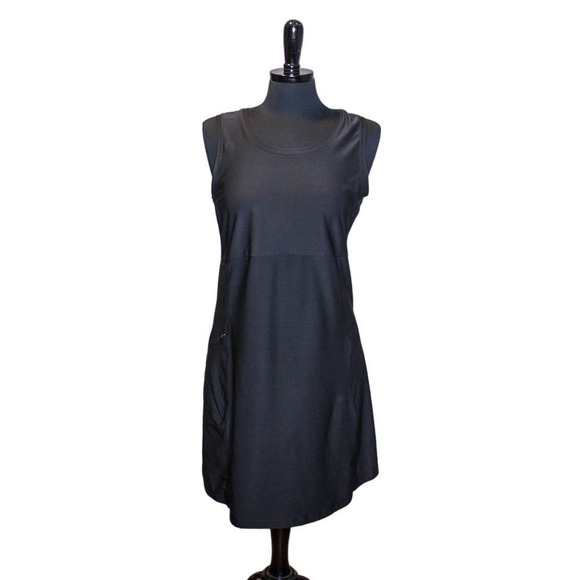 LL Bean Sleeveless Dress Activewear Tank Stretch Zip Pocket Black Size M - Picture 1 of 4